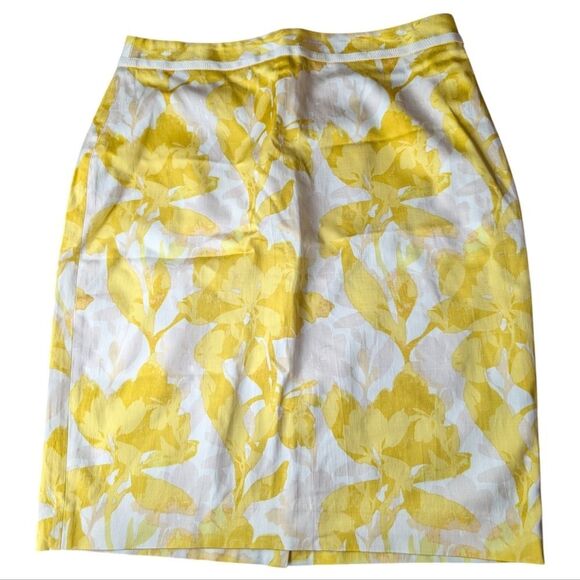 banana Republic Floral Yellow Cotton Blend Summer Pencil Skirt Size 6 Medium - Picture 7 of 11